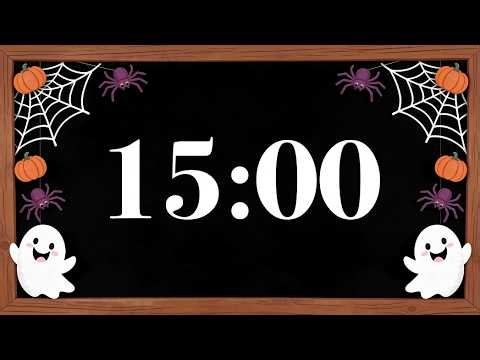 🎃 15 Minute Timer | Cute Halloween Classroom Board with Happy Ghosts & Spiders | Fun Halloween Music