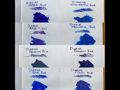 Diamine 'Royal Blues' Ink Comparison (Pulp Addiction Ink Sample Set)