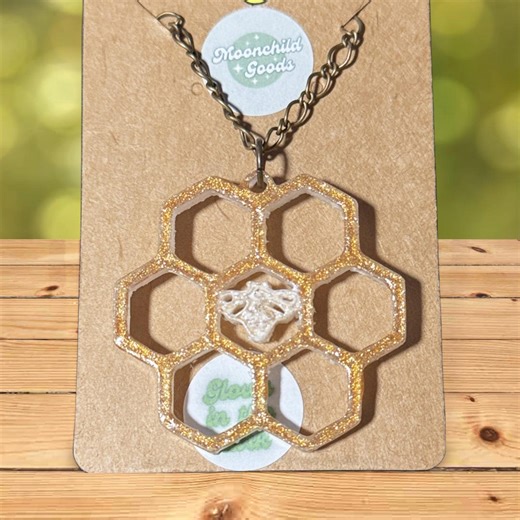 Glow in the Dark Bee Honeycomb Necklace 3D Printed - Etsy