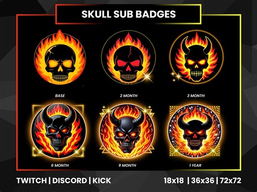 Flaming Skull Sub Badges: Dark Gothic Stream Badges (PNG) | - Etsy