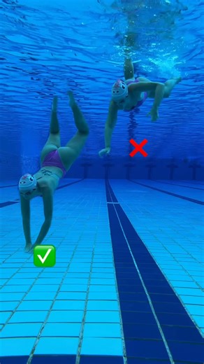 by Alena Swimsy on Instagram: "Try this one simple trick 👇 If you struggle to go deep from a stationary position, the problem is usually balance - not strength. Here’s the hack: Bend your knees as you normally would, but instead of thinking “down”, think “up”. Push your legs upward as if you’re trying to lift them above the water - like in synchronized swimming. What happens next is pure physics: Your legs shift upward, your center of mass changes, and your body naturally drops down fast and sm