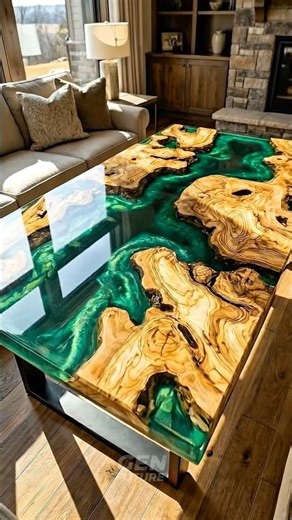 Green & Black Epoxy Table – Satisfying Resin Pour & Polish Transformation! ✨🖤