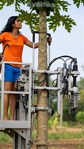“Future Farming Queen: Cutting Papaya with Next-Gen Tech!”