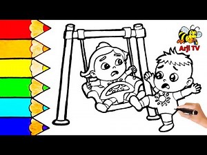 HOW TO DRAW LIA AND CHACHA AT THE OUTDOOR PLAYGROUND || EASY DRAWING PAINTING COLORING FOR KIDS