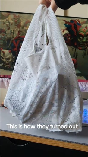 Repurposing old lace curtains into shopping bags! ♻️ #short