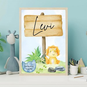 Affiche de naissance personnalisable avec motif dinosaure – tableau de naissance bébé, décoration murale pour chambre d'enfant, cadeau de naissance - Etsy France