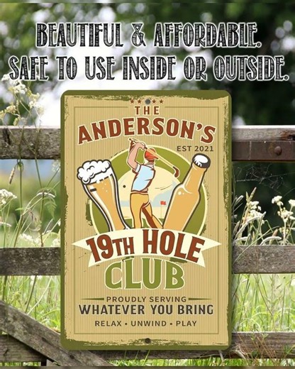 Personalized - 19th Hole Club Golf - Metal Sign