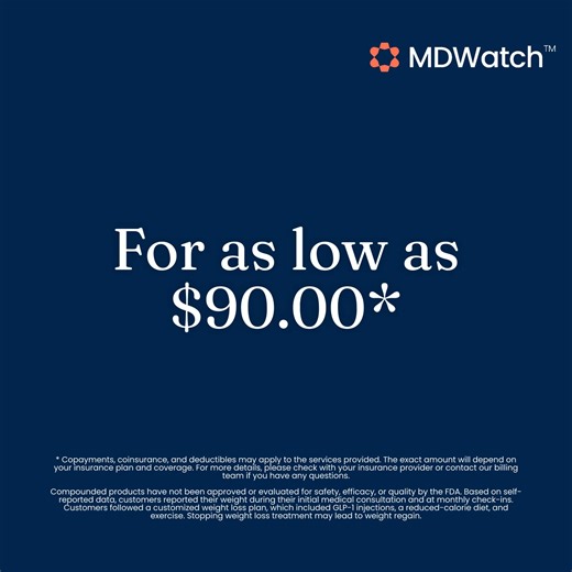 If you’re over 65 and looking for a weight loss solution, you’ve probably wondered—how can Medicare help cover the costs? MDWatch is a Weight Loss Program for seniors that offers GLP-1 medications starting at $90/month! Here's how... Medicare doesn’t cover weight loss medications, but it does cover the medical services needed to manage your weight loss journey safely. That includes: ✔ Monthly virtual check-ins with a licensed provider ✔ Metabolic lab testing every six months ✔ A cellular-enabled