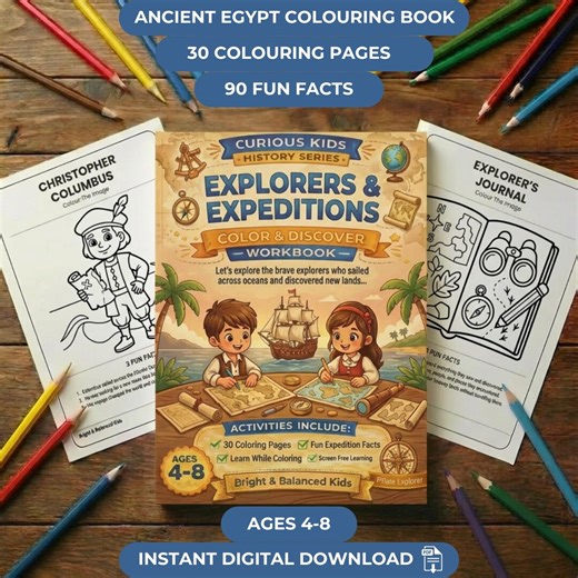 Explorers Coloring Book for Kids Ages 4-8 | History Workbook (digital Download) - Etsy
