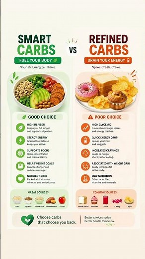 🥗 Smart Carbs vs Refined Carbs 🍞 | The Truth About Your Energy Levels! #shortsfeed #shorts