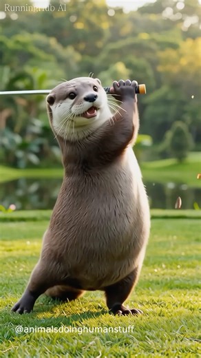Animals playing golf