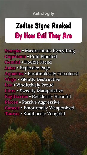 Zodiac Signs Ranked By How Evil They Are #zodiac #zodiacsigns #astrology #horoscope #tarot