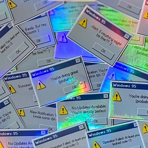 Windows 95 Error Message Sticker Pack – Retro Motivational Vinyl Stickers – Funny Y2K Aesthetic Laptop Decals – Holographic Finish (7-pack) - Etsy