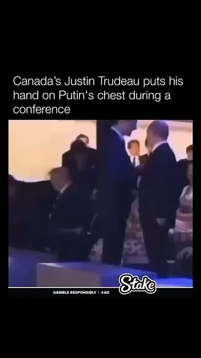 Canada’s Justin Trudeau puts his hand on Putin’s chest during a conference | Historyinmemes