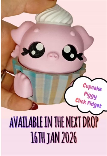 Welcome to the new cupcake cutie clicker collection, starting with Piggy 🐷 These will be available in the next drop on Jan 16th. Pixie 3D Prints now has its own TikTok shop so you will be able to grab the cuties straight from here ♥️♥️ #3dprinting #fidgets #timelapse #cute #smallbusiness