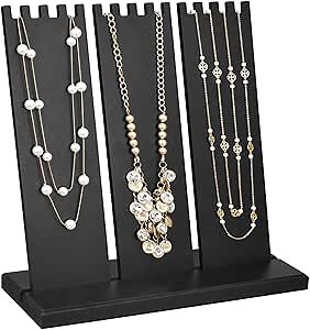 Ikee Design Wooden Multiple Necklace Display Stand For Selling,Jewelry Display Stand for Necklaces, Bracelets, and More, Black