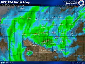 ***This post is no longer current*** Wanted to share a quick snapshot at all the weather occurring with this system. Thunderstorms around Lamar CO (south of Eads on map) along with 75 mph winds and blowing dust as cold front arrives. At Goodland we went from 47 degrees down to 35 in about 15 minutes with snow and 60 mph winds. Further east, a nice rain shield has developed across the eastern portion of the outlook area. It is definitely spring time on the High Plains! | US National Weather Servi