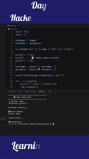 Hacker Login Screen in Python 💻 | Username & Password System #coding #python #100daysofcode