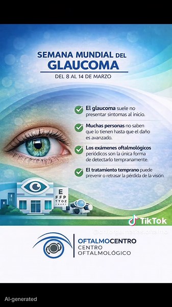 ¡SEMANA MUNDIAL DEL GLAUCOMA! ¿Sabías que el glaucoma puede producir ceguera? La detección temprana puede salvar tu visión. El glaucoma suele no presentar síntomas en sus primeras etapas. Pero en etapas avanzadas produce ceguera irreversible. Un examen oftalmológico periódico es la mejor forma de detectarlo a tiempo. Por eso acude a nuestra próxima Jornada de Detección de Glaucoma. 📅 Viernes 13 de marzo 💰 Costo: Q75.00 📍 OFTALMOCENTRO – Condado Santa María, Quetzaltenango. Agenda tu cita al 3