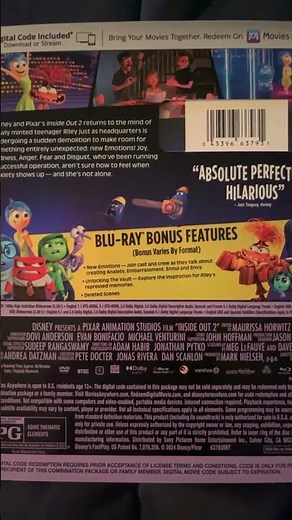 Inside Out 2 Blu-ray DVD Combo Unboxing #disney #pixar #insideout2 #bluray #dvd #unboxing #shorts