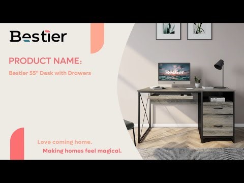 Bestier 55 inch Computer Desk with Storage Drawers & Keyboard Tray