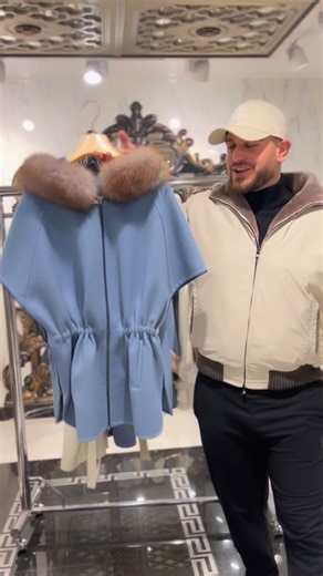 Fiel on Instagram: "Elegant Ice Blue Alpaca Blend Fur Hooded Cape"