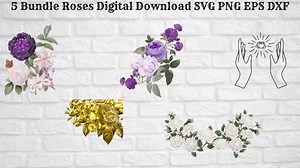 5 Bundle Roses Digital Download Svg Png Eps Dxf - Etsy