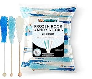 Frozen Ice Rock Candy Sticks – Blue, Light Blue & White Sugar Flavor, 72 Pack Bulk Individually Wrapped Edible Crystal Sticks for Frozen-Themed Parties, Baby Showers & Cake Decorations – By Dr. Variety
