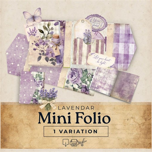 Purple Mini Folio, Purple Junk Journal Printable Ephemera, Mini Book, Ephemera Pockets, Scrapbook Kit, Lavender Junk Journal Printable Kit - Etsy
