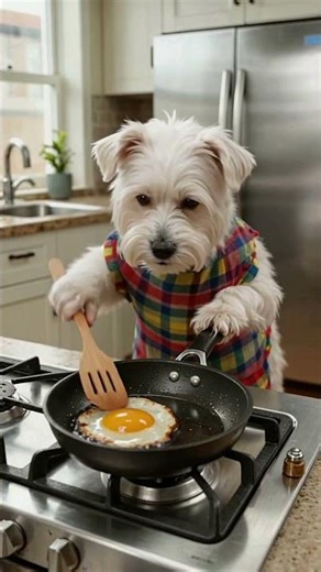 Chef Dog in Action! 🐶🔥 Cooking on a Frying Pan #dog #doglife #doglove #dogs #dogshorts #dogvideos