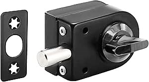 Generic Stainless Steel Glass Door Lock Bolt Fits 0.39"-0.47" Thick Glass, Deadbolt, Black, B105, No Drill, Anti-Corrosion, Bathroom, Toilet, Shop, Front, Patio, Back, Garage Door Lock