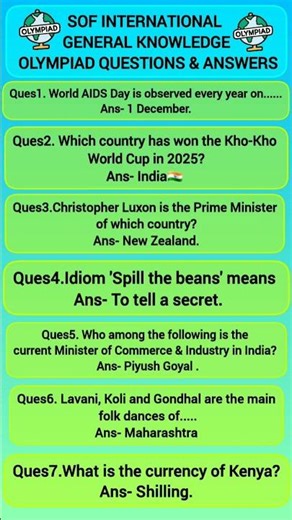 Top 7 IGKO QUESTIONS for Grade 4|| 2025-26 IGKO Questions with Answers #shortsvideo #gk #gkquiz #gs