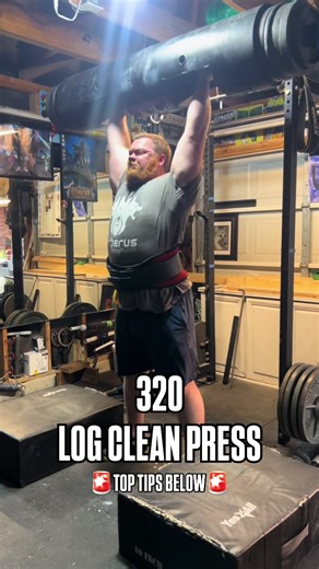 Top 3 tips for a better log clean and press ⬇️ 1. Favor the bottom of the handle. Don’t grab the very bottom of the handle, but slightly favor the bottom of the handle. This means when you clean the lift, the weight will be more secure on your chest 2. Squeeze your elbows! After the clean, squeeze your elbows to get your arms and chest tight during the descent for a better press 3. Don’t drop too low! When you descend into the push press of the log, make it BRIEF! If you drop too low, you actual