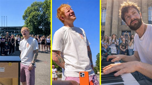 A live Ed Sheeran performance in a public park