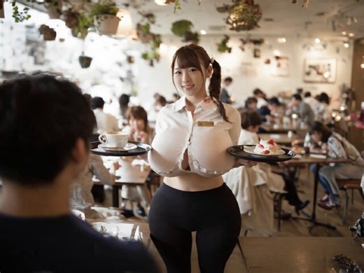 Japanese ordinary fake huge tits cafe