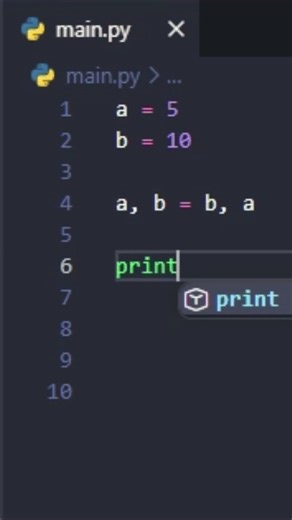 Troque variáveis em 1 linha no Python (sem variável temporária)