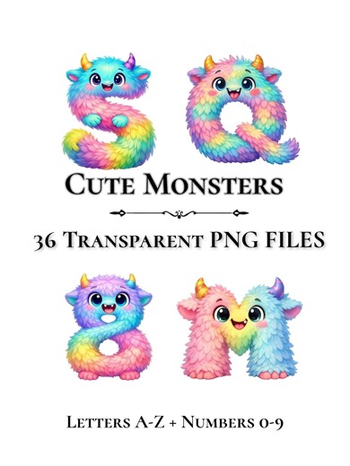 Cute Monster Alphabet PNG, Kids Alphabet Clipart A-Z Letters and Numbers, Nursery Wall Art, Classroom Decor, Printable Craft Letters - Etsy