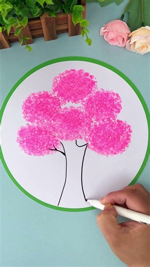 Beautiful cherry blossom art with cotton swab. Try it! #ParentChildCraft