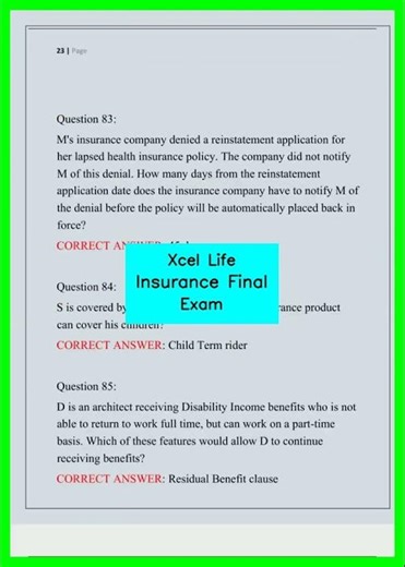 Xcel Life Insurance Final Exam video