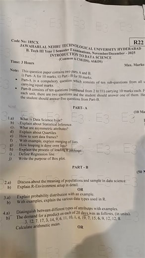 jntuh IDS r22 question paper, introduction to data science#jntuhexampaper #r22