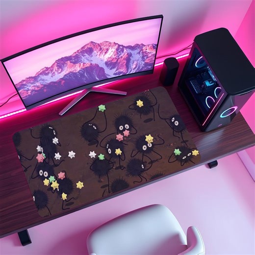 Soot Sprite Inspired Mouse Pad – Cute Anime Gaming Desk Mat, Stitched Edge, XL Mousepad, Cozy Setup - Etsy