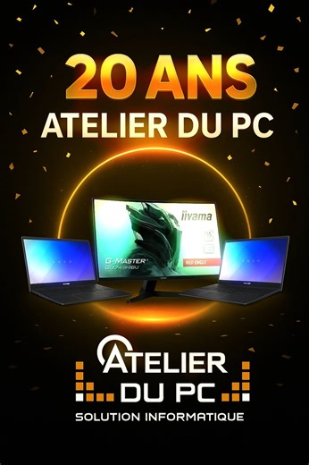 🎉 20 ANS DE L’ATELIER DU PC ! 🎉 Le 1er janvier 2026, notre entreprise franchit une étape symbolique… 20 ans d’informatique, de dépannage, d’accompagnement et de confiance. Et cette aventure, c’est grâce à VOUS ❤️ Depuis 2006, vous êtes venus en magasin, vous nous avez confié vos ordinateurs, vos réseaux, vos projets personnels et professionnels… Grâce à votre fidélité, votre confiance et vos recommandations, Atelier du PC est devenu une référence locale. Alors pour vous remercier, on a sorti l