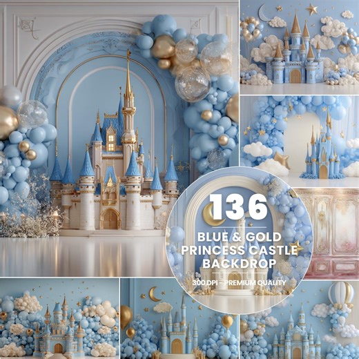 Blue Gold Princess Castle Backdrop, Fairytale Royal Birthday Party Scene (digital Download) - Etsy