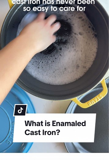 STAUB cast iron is fully enameled, inside and out. This protective layer of glass eliminates the need to season the cookware, meaning you get all the benefits of cast iron with none of the hassle. Let us know if you have any questions in the comments below. #madeinstaub #staub #castiron #castironcare #castirontips #enameledcastiron