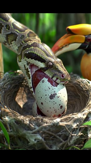 Python Eats Egg From Bird’s Nest While Hornbill Watches | Wild Animal Attack