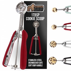 GORILLA GRIP Cookie Scoop 2 TBSP Spring Scoops for Dough Ice Cream Fruit Melon Baller Size 60 Red