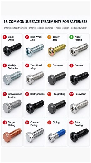 Essential Knowledge for Engineers: 16 Common Surface Treatments for Fastener Bolts.#fastener