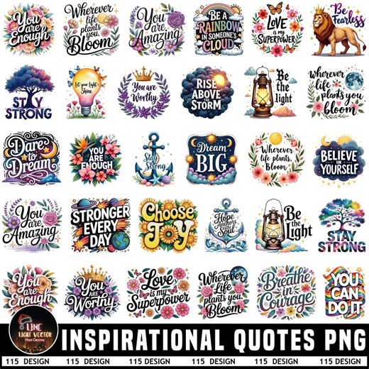 Inspirational Quotes Png Bundle, Clipart Bundle, Motivational Positive Sayings Png, Set 115 Designs, Inspirational & Motivational Quotes Png - Etsy