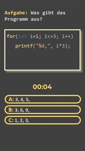 Testfrage for-Schleife in C #clang #forloop #printf #algorithm #question #quiz