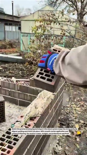 Perfect Brick Line Leveling! #construction #brickwork #DIY #shorts #builder #masonry